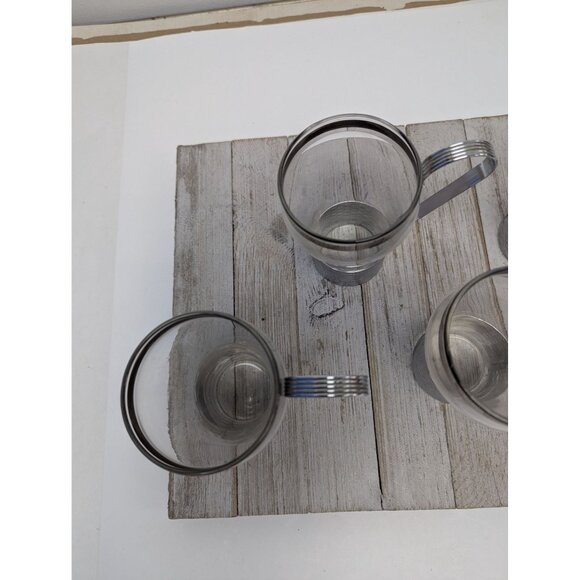 Set 4 Federal Soda Fountain Glass Silver Basket Weave Holder Handle Removable - Picture 2 of 5